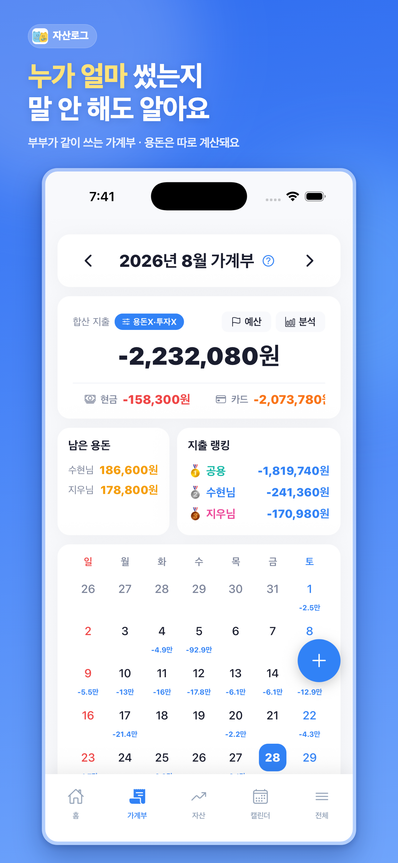 가계부 — 누가 얼마 썼는지 말 안 해도 알아요