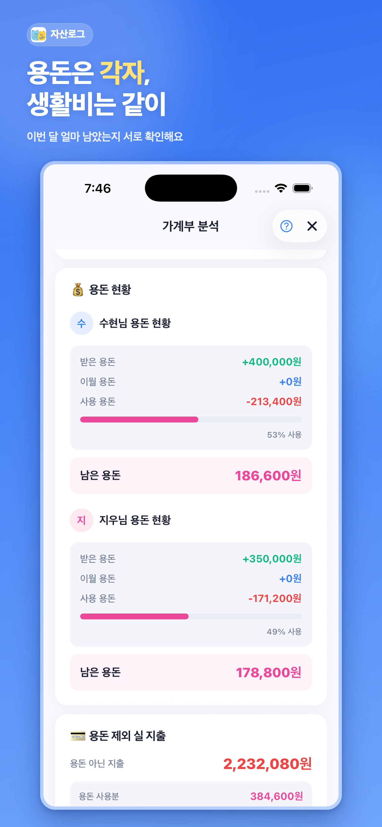 용돈 관리 — 용돈은 각자, 생활비는 같이